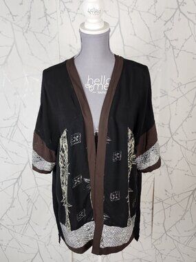 Preloved Black Bamboo Stalk Print Open Front Kimono